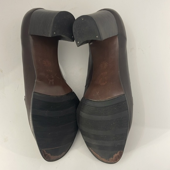 Westies Women's Brown Leather Loafers Chunky 3 Inch Heels Slip On - Picture 10 of 11